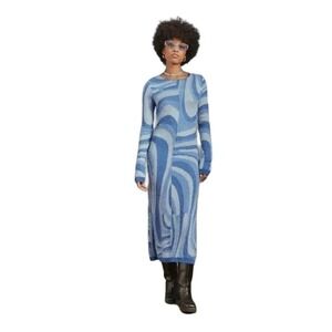 NWT House of Sunny Wave Sweater Blue Moon Dress Cut out Back Long Sleeve Blue 8